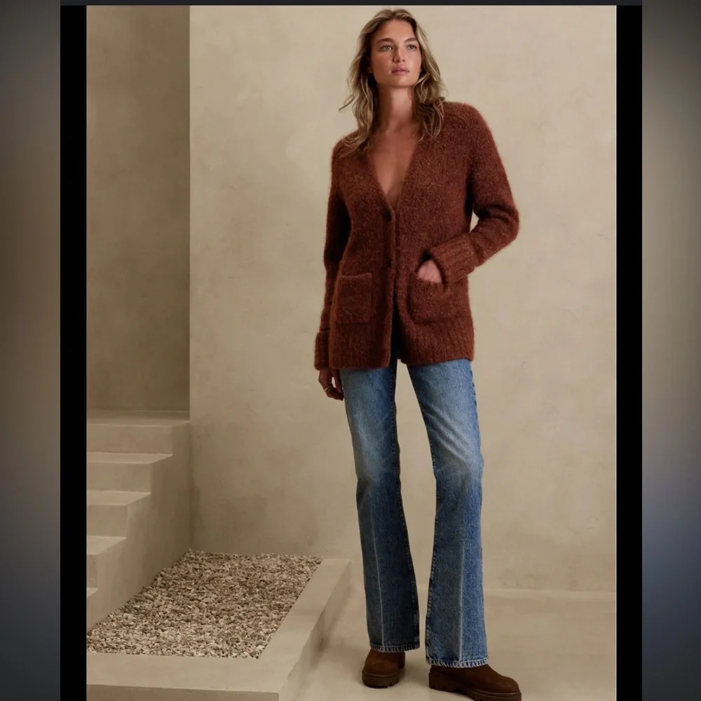 Banana Republic “deep copper” Brown Melli Alpaca Blend Cardigan Sweater - Picture 4 of 8